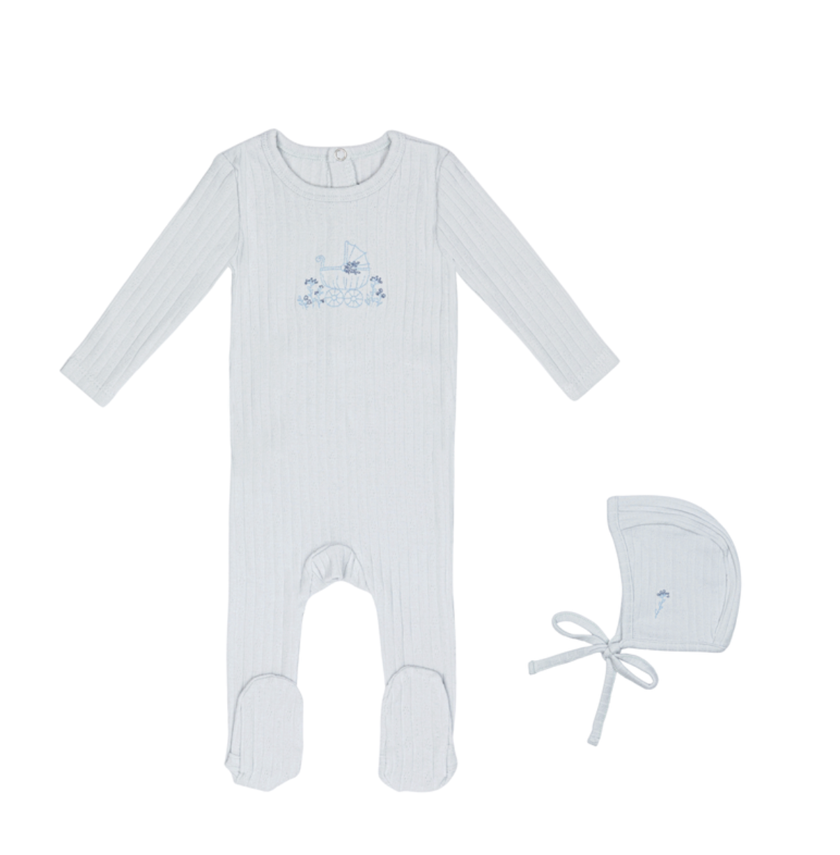Embroidered Carriage Footie and Hat-Boys