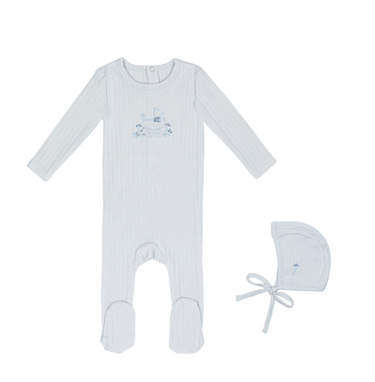 Embroidered Carriage Footie and Hat-Boys