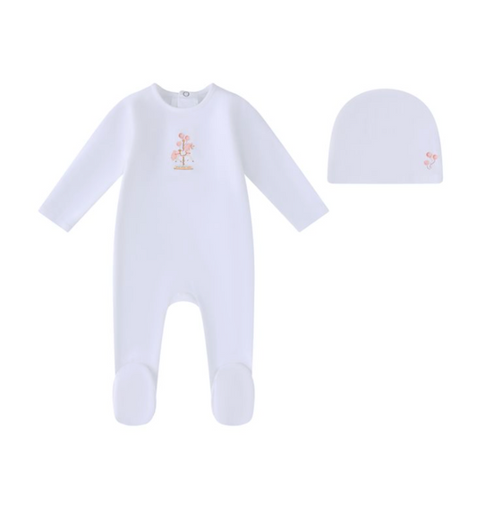 White Water Print Carasoul Footie and Hat- Girls