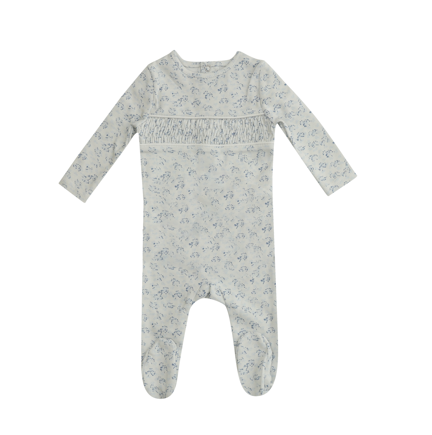 Smocked Floral Footie - Blue