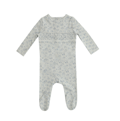 Smocked Floral Footie - Blue