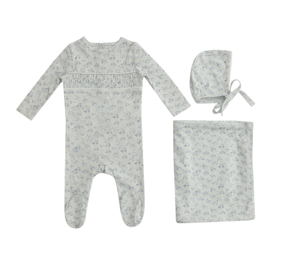 Smocked Floral set - Blue