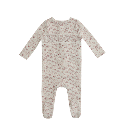 Smocked Floral Footie - Pink