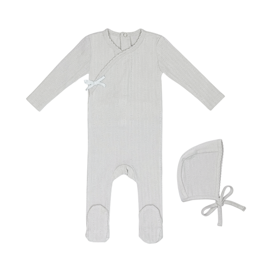 Sea Blue Circle Wrapover Pointelle Footie and Hat-Boys