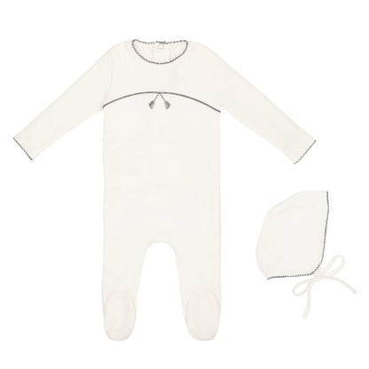 Mini Embroidered Tassle Onesie and Hat-Light Blue