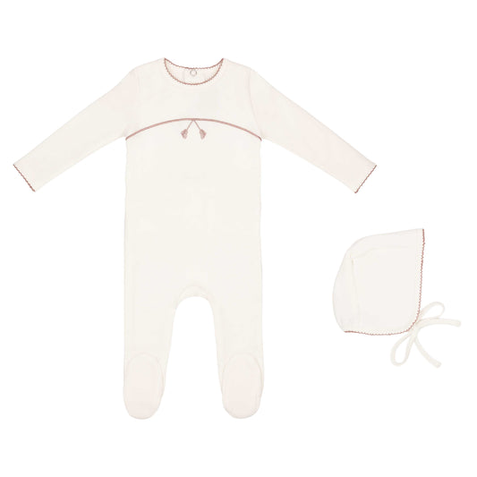 Mini Embroidered Tassle Onesie and Hat- Light Pink