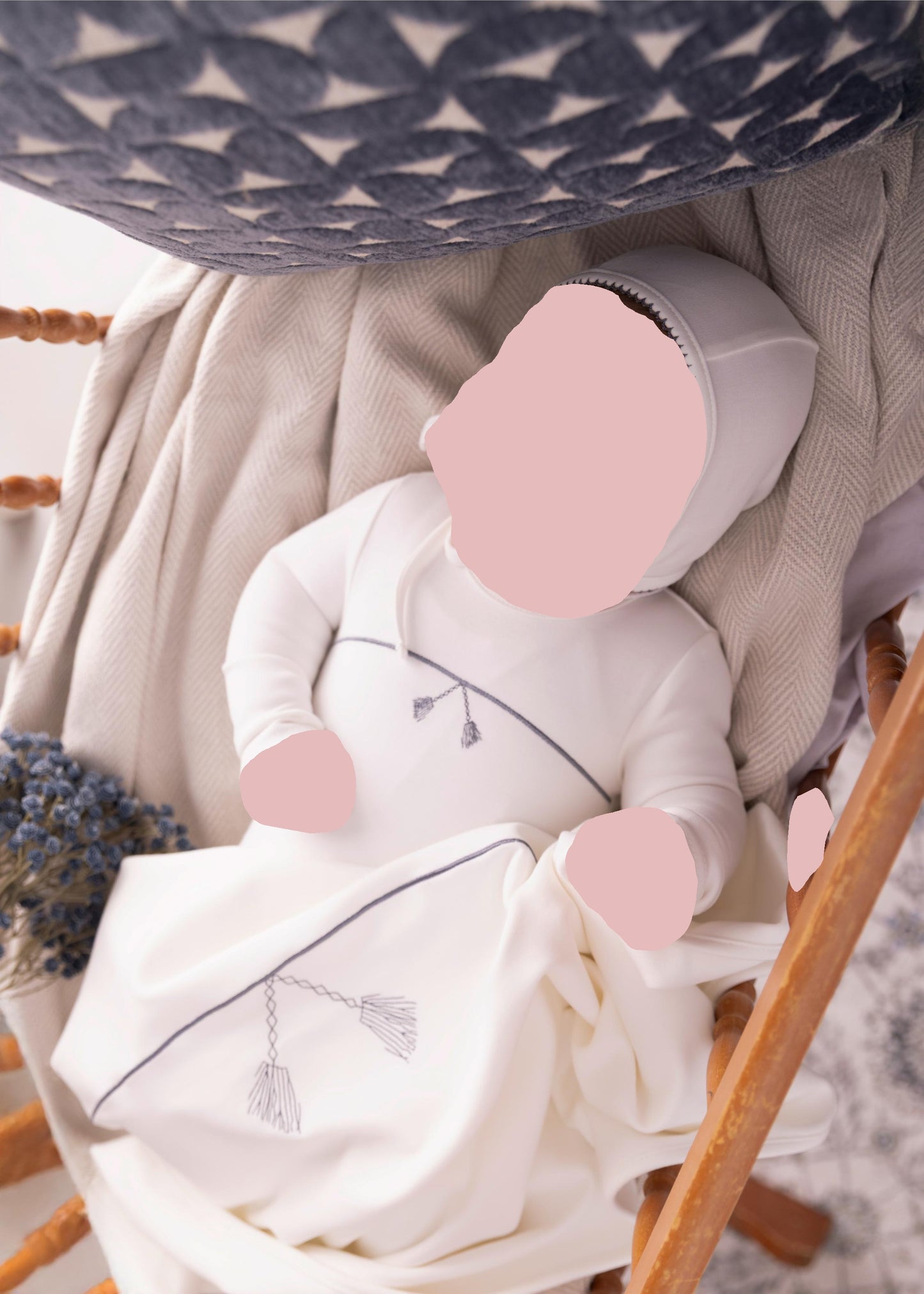 Mini Embroidered Tassle Onesie and Hat-Light Blue