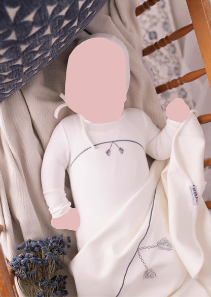 Mini Embroidered Tassle Onesie and Hat-Light Blue