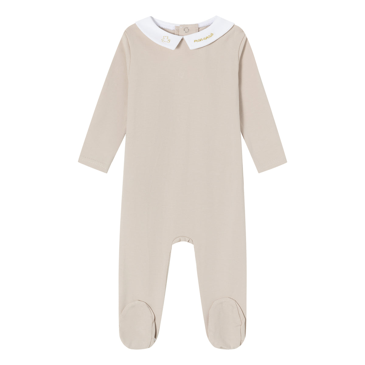 Taupe Metallic Embroidered Footie - Boys