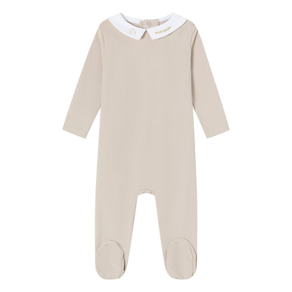 Taupe Metallic Embroidered Footie - Boys