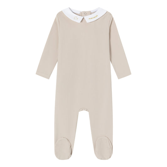 Taupe Metallic Embroidered Footie - Boys