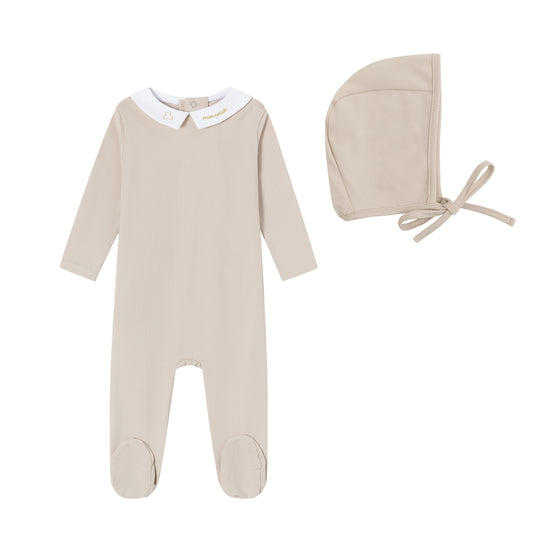 Taupe Metallic Embroidered Footie and Hat - Boys