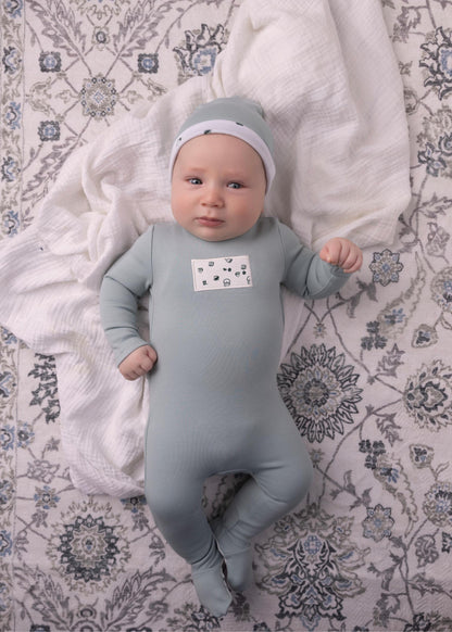 Boys Tea Print Footie and Hat