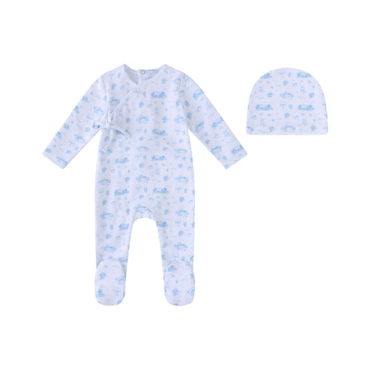 Toile Garden Print Footie and Hat-Boys