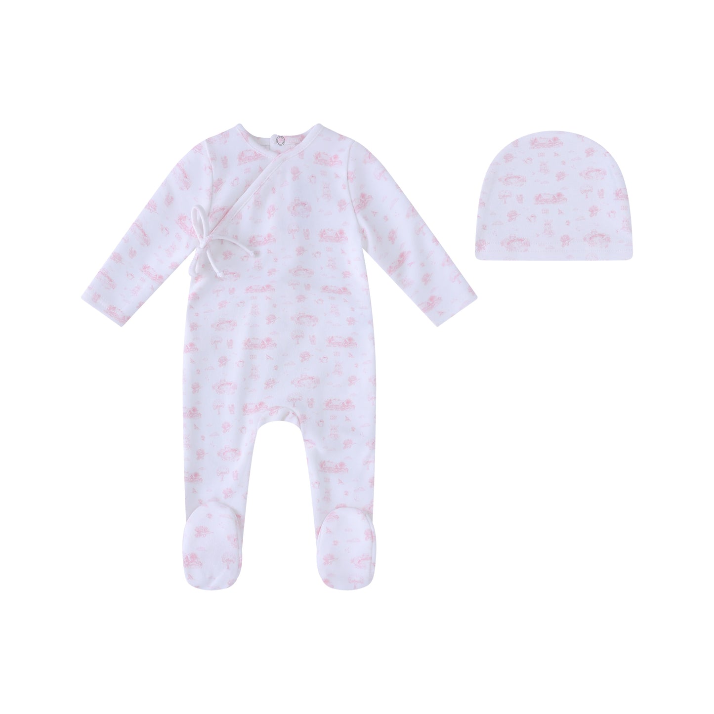 Toile Garden Print Footie and Hat-Girls