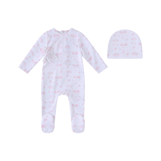 Toile Garden Print Footie and Hat-Girls