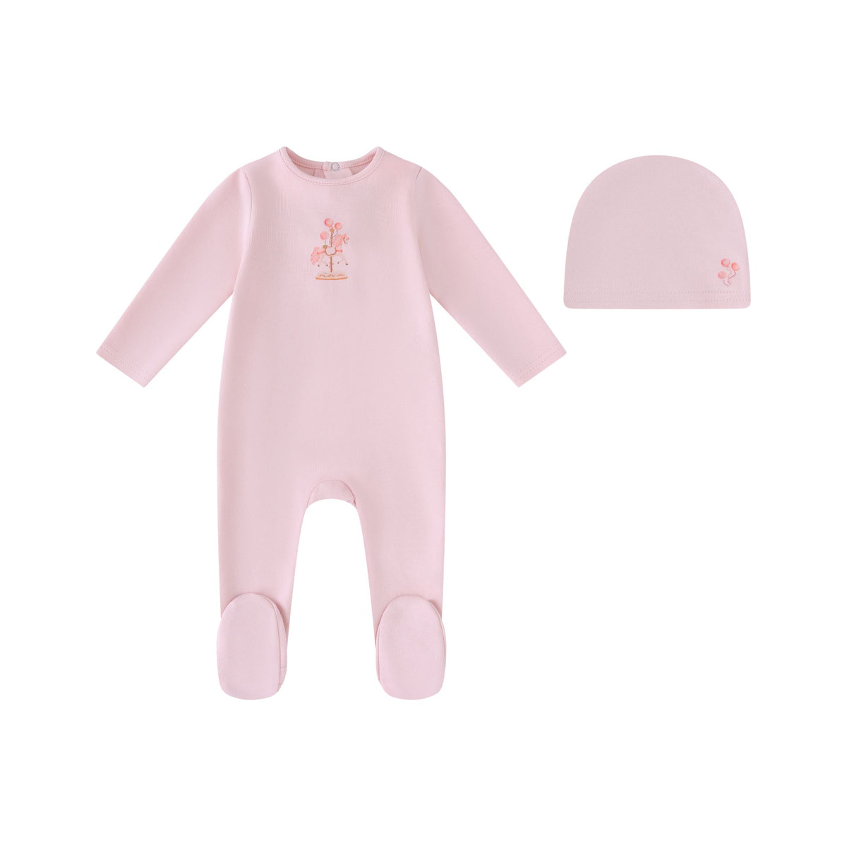 Pink Water Print Carousel Footie and Hat - Girls