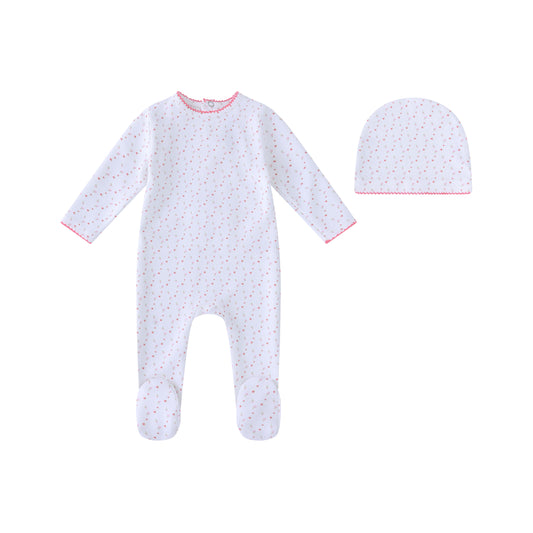 White Bright Floral Print Footie and Hat-Girls