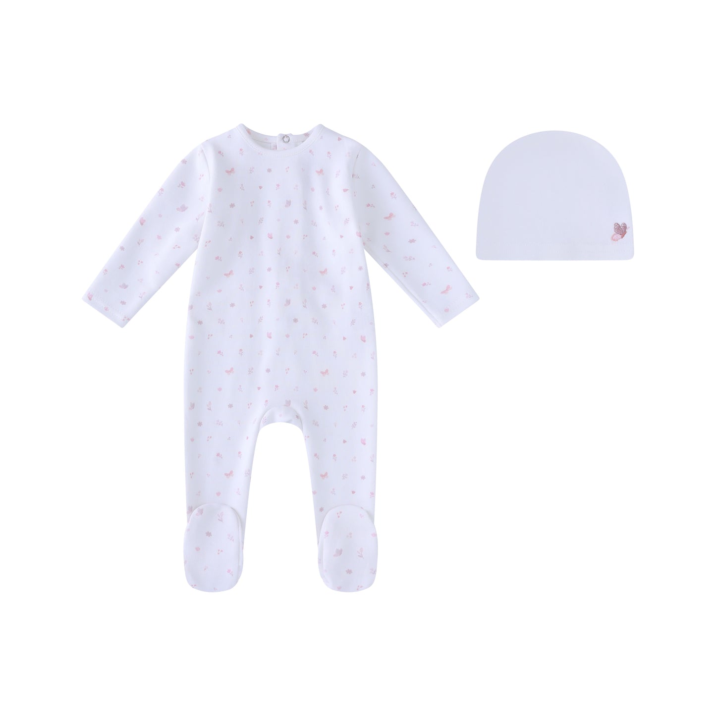 White Butterfly All Over Print Footie and Hat-Girls