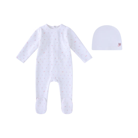 White Butterfly All Over Print Footie and Hat-Girls