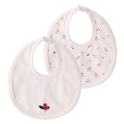 Cream Heart Printed Kimono Bib - Girls
