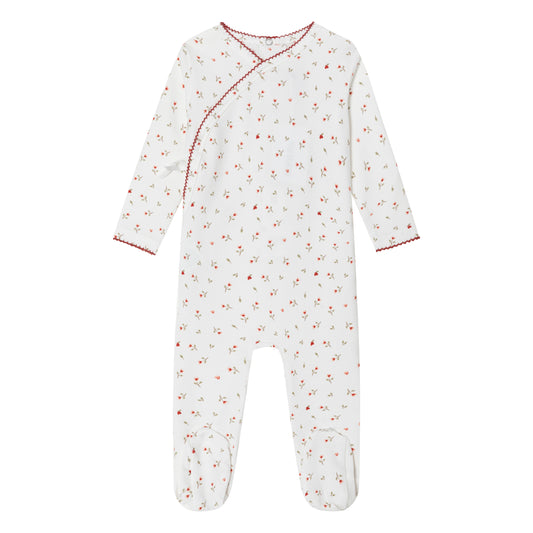 Cream Heart Printed Kimono Footie - Girls