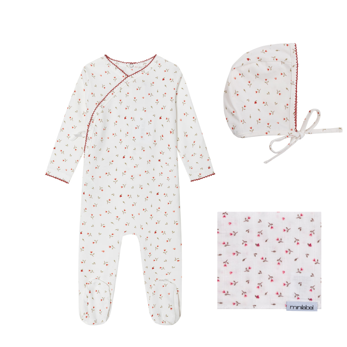 Cream Heart Printed Kimono Set - Girls