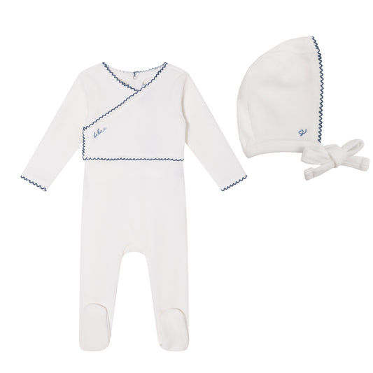 White Classic Velour Footie and Bonnet - Boys