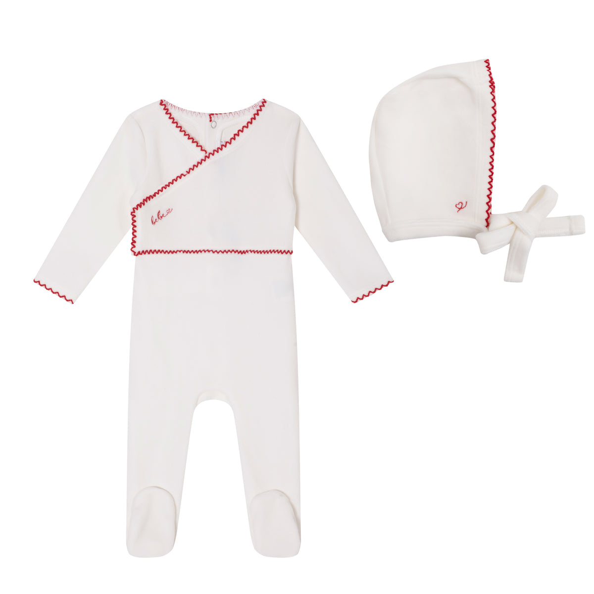White Classic Velour Footie and Bonnet - Girls