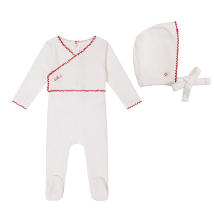 White Classic Velour Footie and Bonnet - Girls