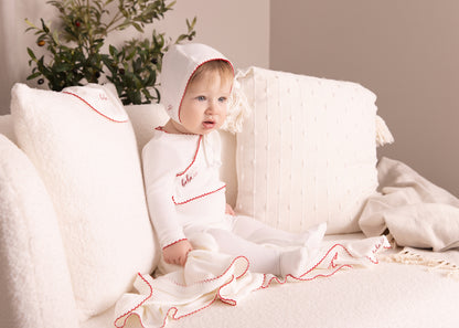 White Classic Velour Footie and Bonnet - Girls