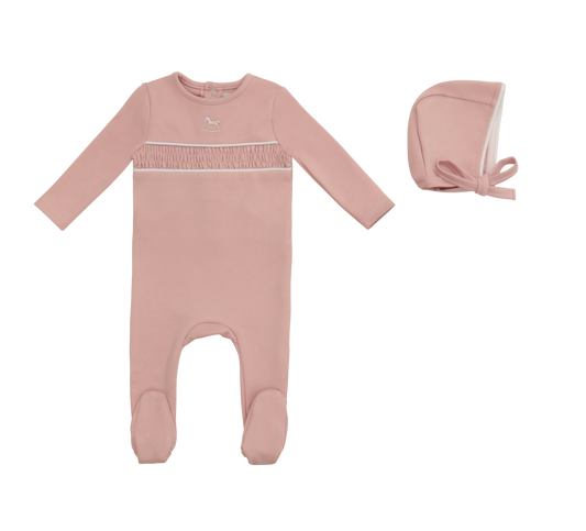 Rocking Horse Footie and Hat - Pink