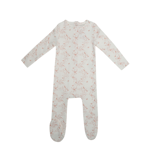 Printed Bird Footie - Pink